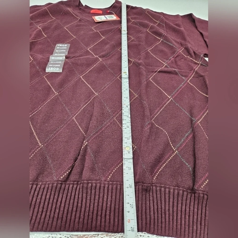 NWT IZOD Burgundy Pullover 100% Cotton Sweater Mens Sz XXL DIAMOND PATTERN